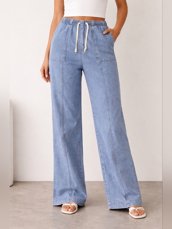 Jane and Delancey Pants - Jane And Delancey High-Rise Lyocell Denim Chambray Wide-leg Pants Size XL NWT